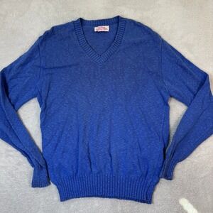 VINTAGE Fall River Knitting Mills‎ Mens XL V Neck Blue Sweater 100 Cotton USA